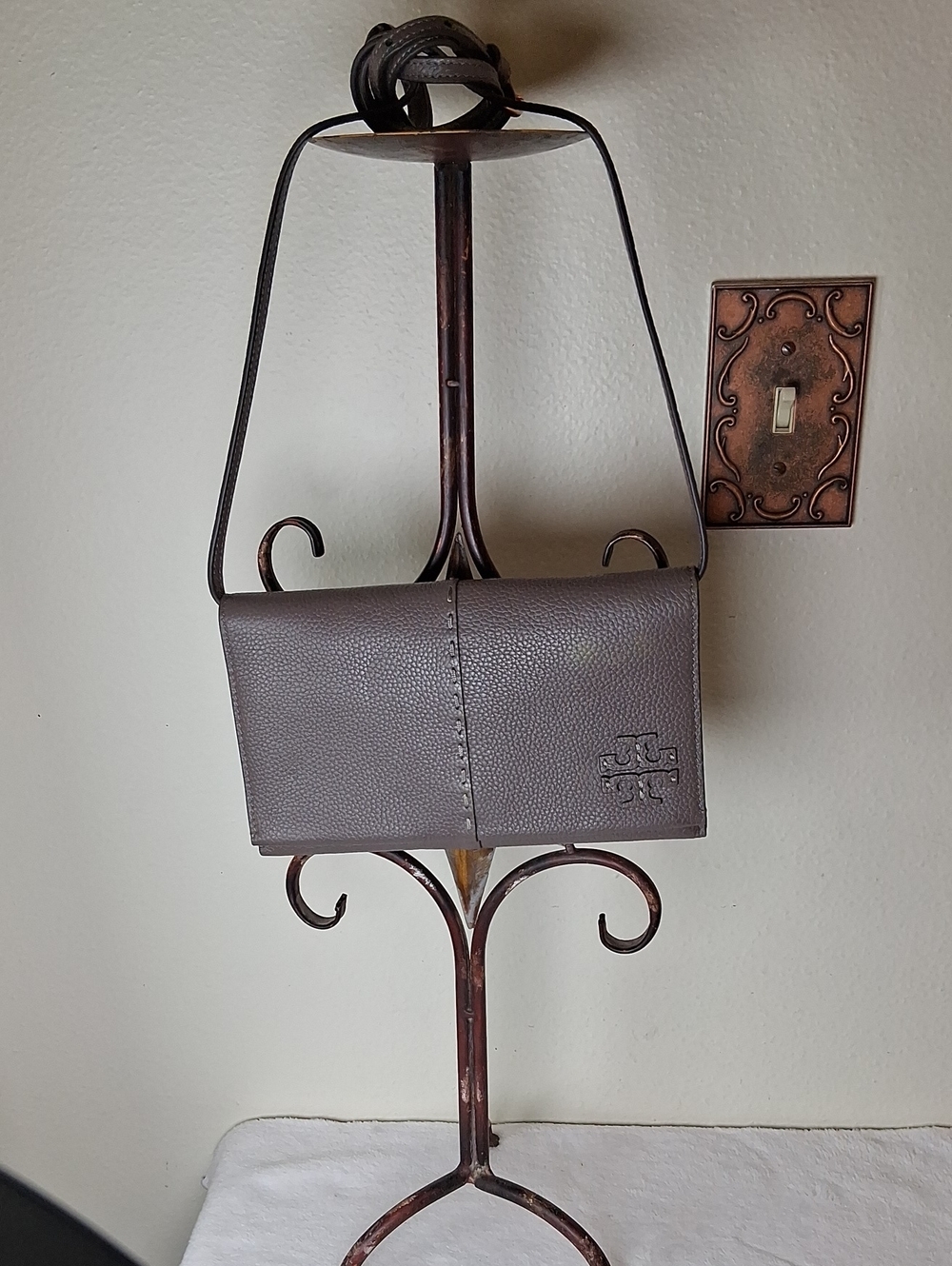 Tory Burch Pebbled Leather Crossbody in Dark Brown